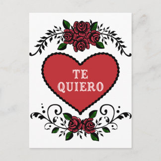 Carte Postale Le Quiero Coeur Antique et Rose