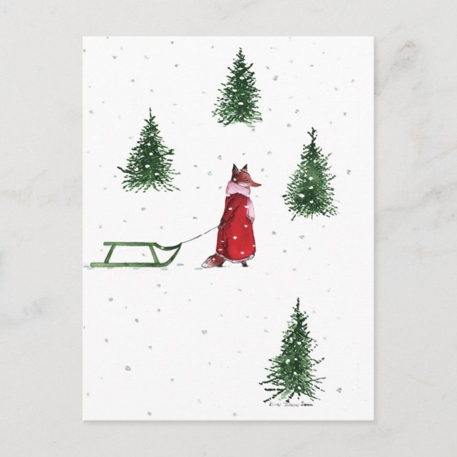 Carte Postale Le renard se balançant dans la neige, illustration (Devant)