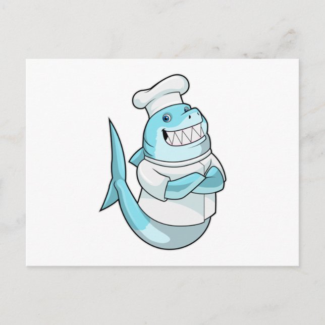 Carte Postale Le requin comme chef avec tablier de Cuisine (Devant)