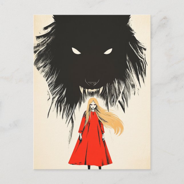 Carte Postale Le roman rouge et le loup noir Imaginaire sombre (Devant)