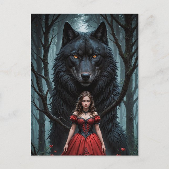 Carte Postale Le rouge et le loup noir (Devant)