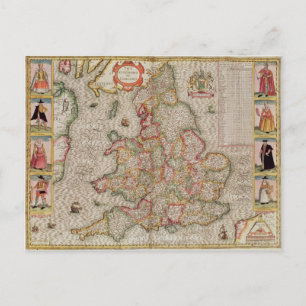 Carte Postale Le royaume d'Angleterre, gravé par Jodocus