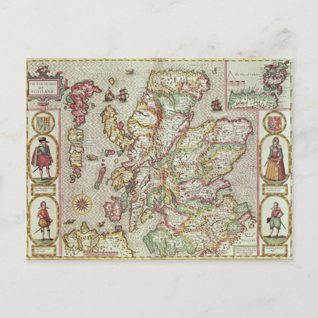 Carte Postale Le royaume d'Ecosse, gravé par Jodocus (Devant)