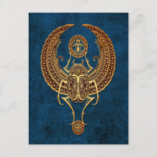 Carte Postale Le scarabée égyptien ailé avec Ankh en bleu