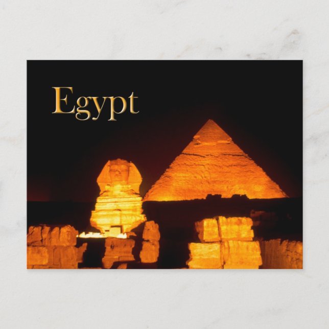 Carte Postale Le Sphinx et la Pyramide de Khafre la nuit (Devant)
