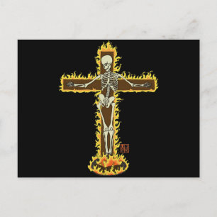 Carte Postale Le squelette brûle sur le tatouage d'Halloween Cro