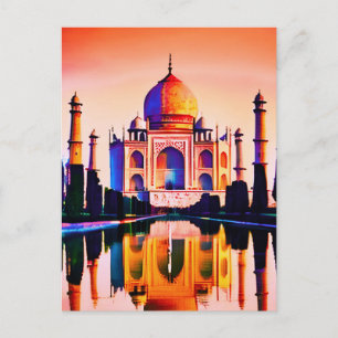 Carte Postale Le Taj Mahal sur un ciel de coucher de soleil 