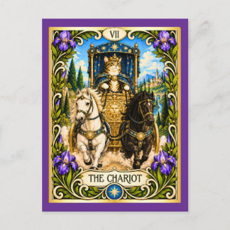 Carte Postale Le Tarot du Chat au Chariot - Triomphe et Volonté