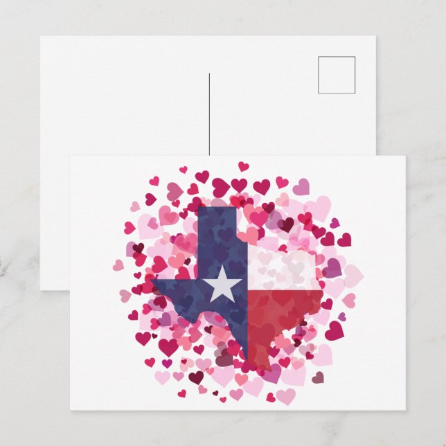 Carte Postale Le Texas dans un champ de coeur - Saint Valentin (Devant / Derrière)
