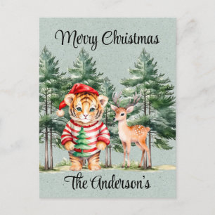 Carte Postale Le tigre de père Noël et le sapin des cerfs Noël
