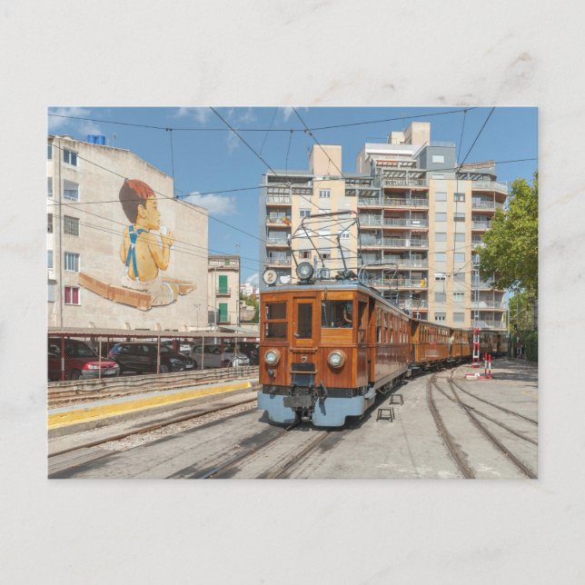 Carte Postale Le train Sollér arrive à Palma, Majorque. (Devant)