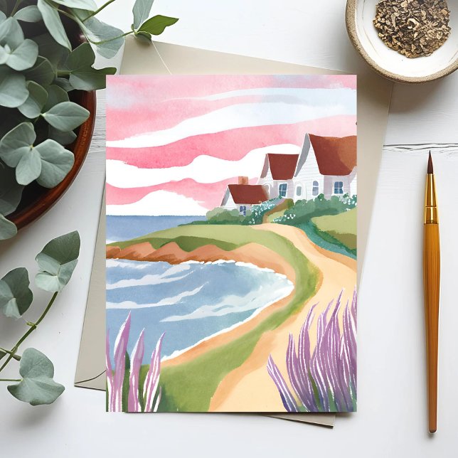 Carte Postale Le vignoble de Martha | Aquarelle Plage peinture d (Créateur téléchargé)