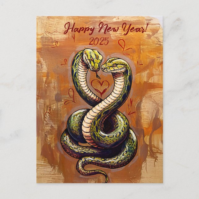 Carte Postale Le voeu du Nouvel An pour l'amour 2025 Serpent en  (Devant)