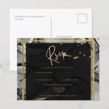 LeahG® Black Gold Alcohol Ink Wedding INVITE