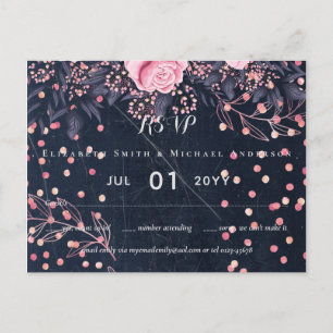 Carte Postale LeahG Denim Blue Rosegold rose Mariage floral