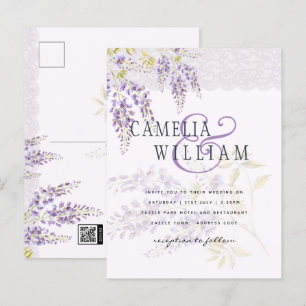 Carte Postale LeahG Purple WISTERIA Dentelle Florale Mariage INV