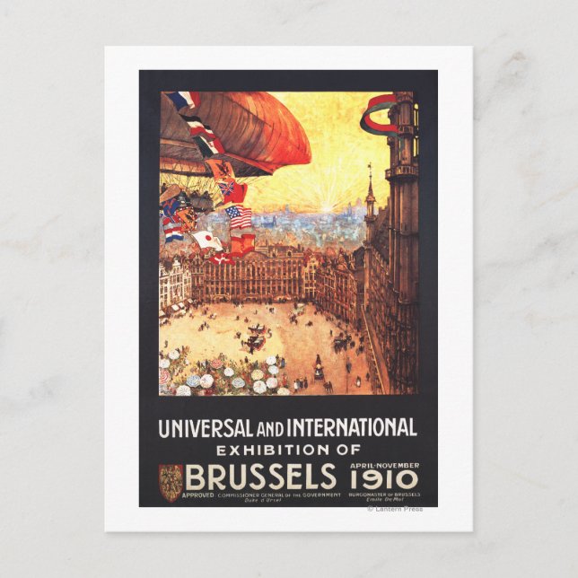 Carte Postale Lebaudy Airship avec World Flags à Expo (Devant)