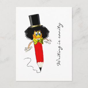 Carte Postale L'écriture est la santé mentale, tête de clown drô
