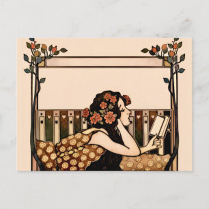Carte Postale Lecteur vintage Art Nouveau