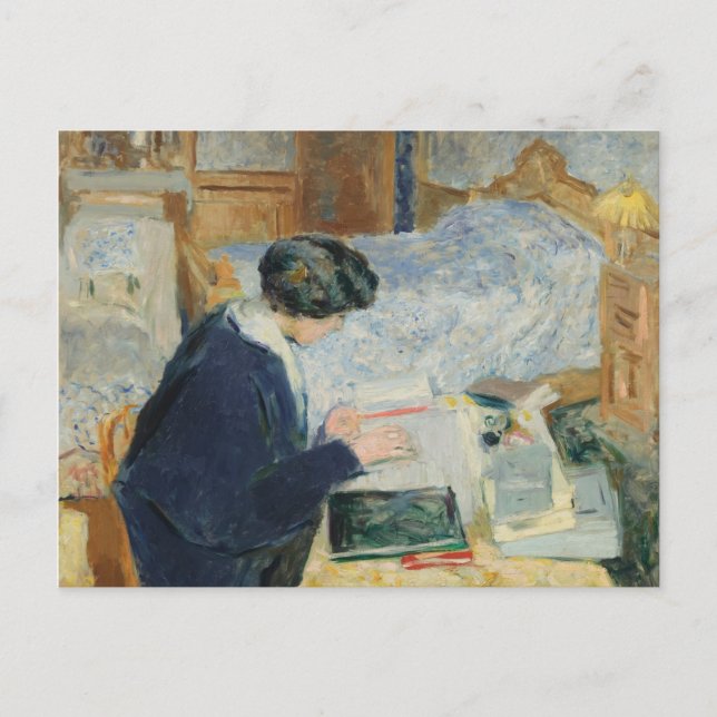 Carte Postale Lecture À Côté De Son Lit (Devant)