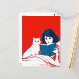 Carte Postale Lecture Avec Mon Chat