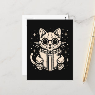 Carte Postale Lecture de chats livre d'imaginaires