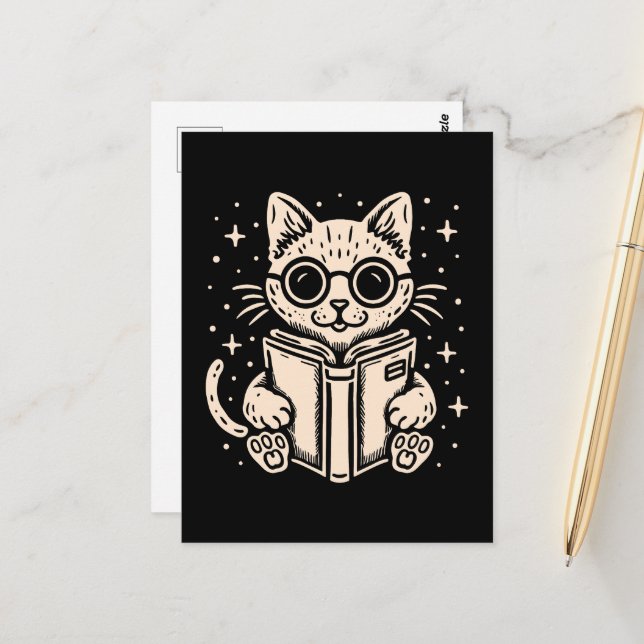 Carte Postale Lecture de chats livre d'imaginaires (Devant/Arrière en situation)