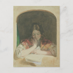 Carte Postale Lecture de fille à une fenêtre, 19ème siècle
