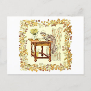 Carte Postale Lecture de fille avec jonquilles