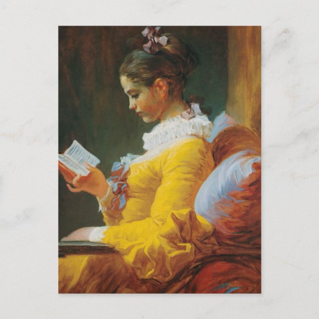 Carte Postale Lecture habillée en jaune (Devant)