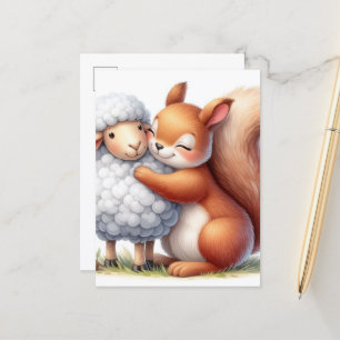 Carte Postale L'écureuil adorable serpente un mouton