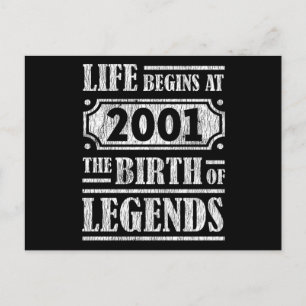 Carte Postale Légende Né en 2001 Cadeau d'anniversaire Rétro Vin