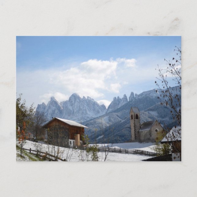 Carte Postale L'église des Dolomites en hiver (Devant)