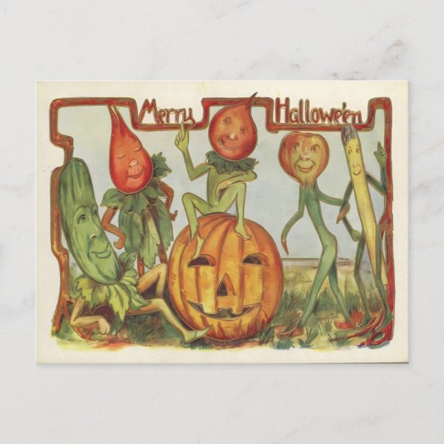 Carte Postale Légumes dansants Halloween Vintage (Devant)
