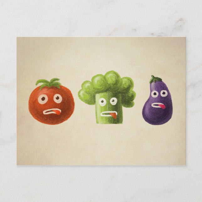 Carte Postale Légumes drôles Brocoli Tomate Aubergine (Devant)