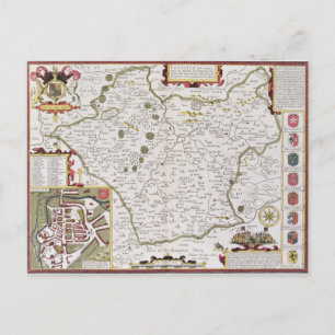Carte Postale Leicester, gravée par Jodocus Hondius