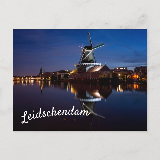 Carte Postale Leidschendam moulin à vent avec réflexion la nuit (Devant)