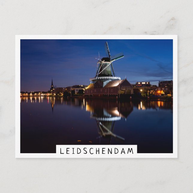 Carte Postale Leidschendam moulin à vent avec réflexion la nuit (Devant)