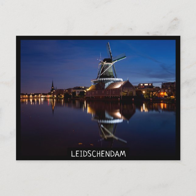 Carte Postale Leidschendam moulin à vent avec réflexion la nuit (Devant)