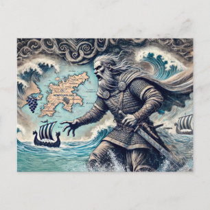 Carte Postale Leif Erikson en dessin à la craie pastel