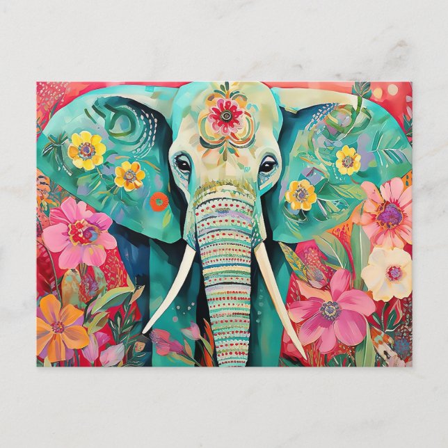 Carte Postale L'Elefant et les fleurs (Devant)