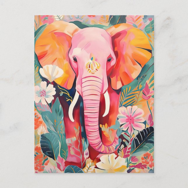 Carte Postale L'Elefant et les fleurs (Devant)
