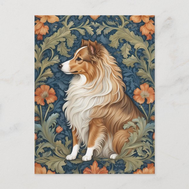 Carte Postale L'Élégant Chien de Shetland William Morris Inspiré (Devant)