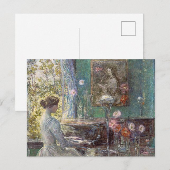 Carte Postale L'Élégant Pianiste, Improvisation de Childe Hassam (Devant / Derrière)