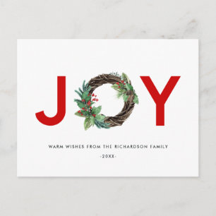 CARTE POSTALE L'ÉLÉGANTE HOLLY BERRY RED GREEN JOY WREATH NOËL