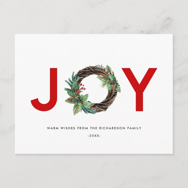 CARTE POSTALE L'ÉLÉGANTE HOLLY BERRY RED GREEN JOY WREATH NOËL (Devant)