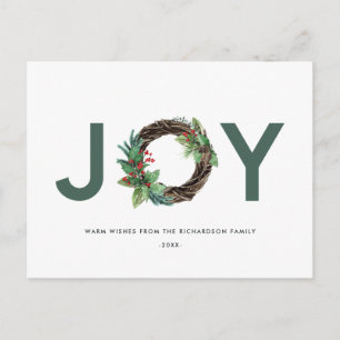 CARTE POSTALE L'ÉLÉGANTE HOLLY BERRY RED GREEN JOY WREATH NOËL