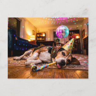 Carte Postale Lendemain de fête du Nouvel An pour un Beagle