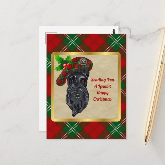 Carte postale Lennox Clan Badge & Tartan Christmas (Devant/Arrière en situation)