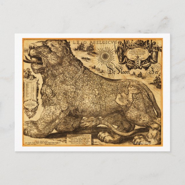 Carte Postale Leo Belgicus de la Pays-Bas et de la Belgique (Devant)
